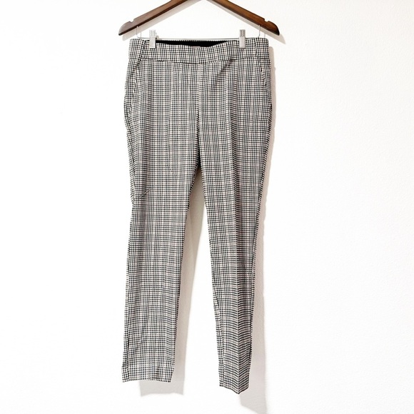 Plaid Pull On Creased Pants Medium Short Crop Checker Bengaline Tan/Brown Black - Picture 1 of 8
